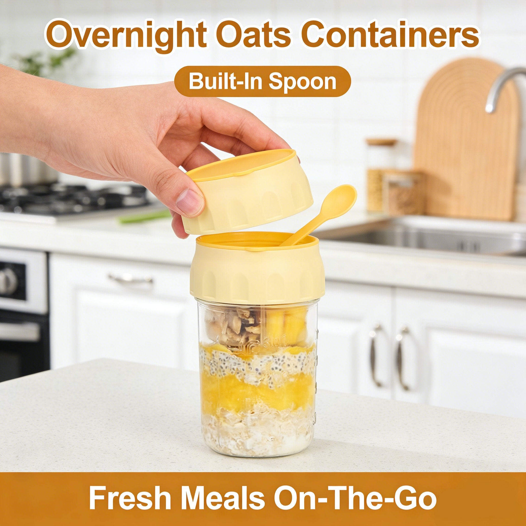 Overnight Oats Containers with Lids & Folding Spoons🥣🥄